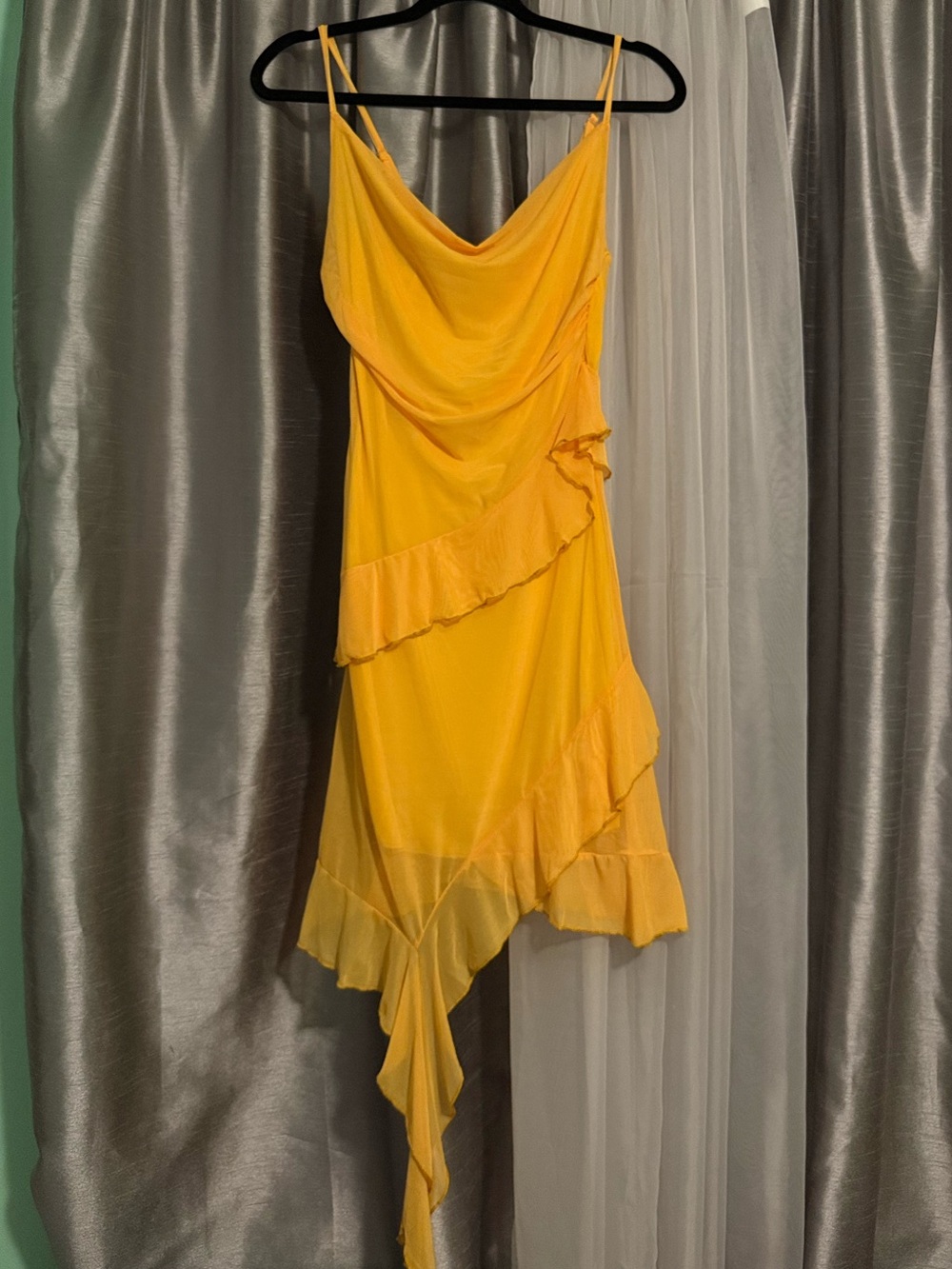 Fashion Nova Sunny Yellow Asymmetrical Ruffle Slip Dress